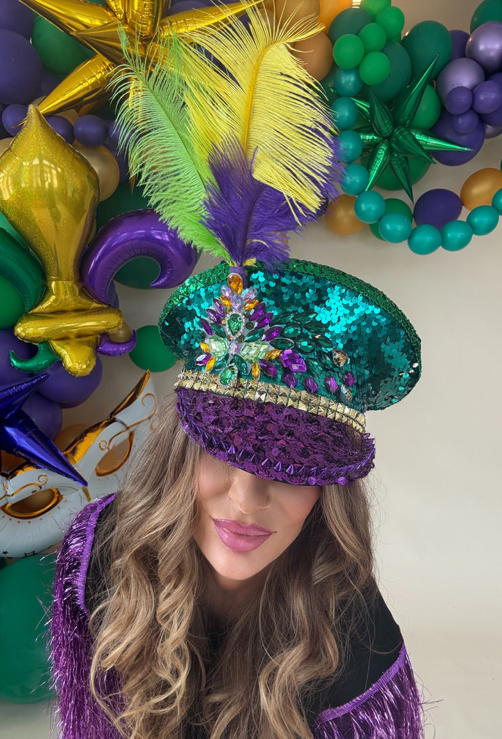 Mardi Gras Sequin Stone Captains Hat-Hats-songlily-Shop with Bloom West Boutique, Women's Fashion Boutique, Located in Houma, Louisiana