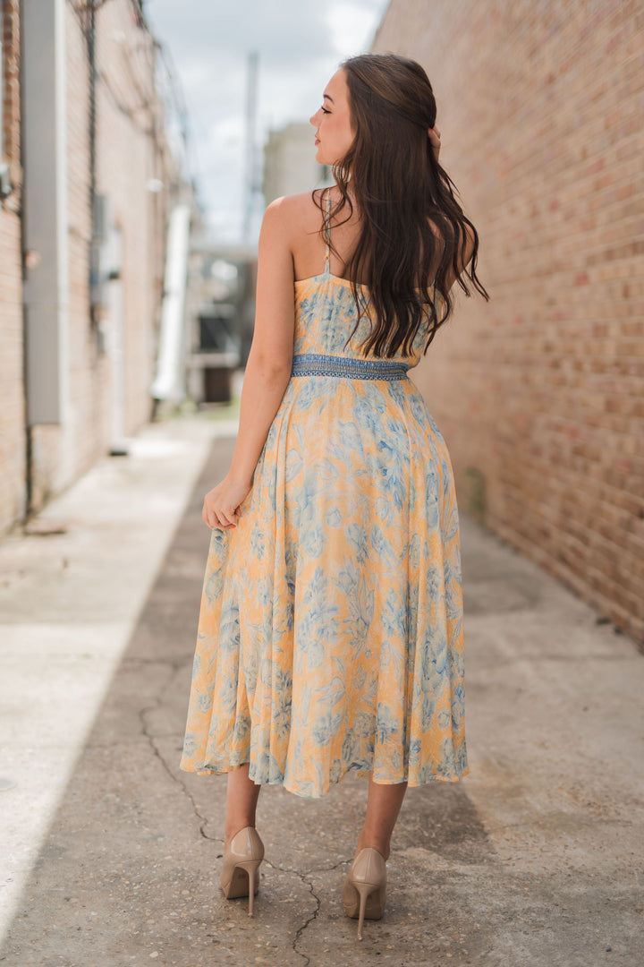 Audrey Metallic Front Cutout Smocked Waist Dress Yellow-Dresses-La Fuori-Shop with Bloom West Boutique, Women's Fashion Boutique, Located in Houma, Louisiana