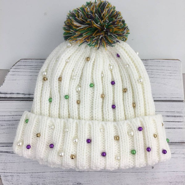 Mardi Gras Pearl Beanie Hat-Hats-songlily-Shop with Bloom West Boutique, Women's Fashion Boutique, Located in Houma, Louisiana