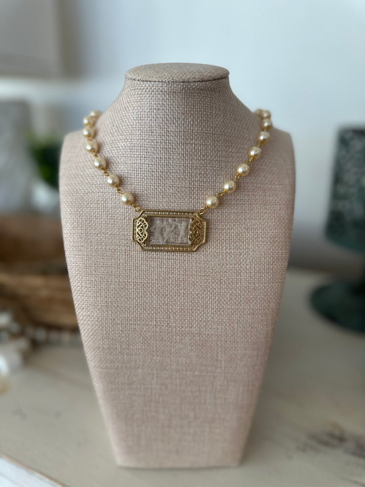 Erin Knight Design Vintage Glass Intaglio Pearl Necklace-Necklaces-Erin Knight Designs-Shop with Bloom West Boutique, Women's Fashion Boutique, Located in Houma, Louisiana