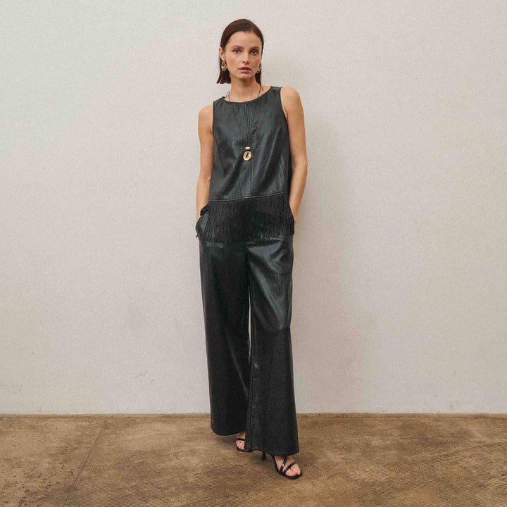 AS3778 Fringe vegan leather top &amp; pants set-Able-Shop with Bloom West Boutique, Women&