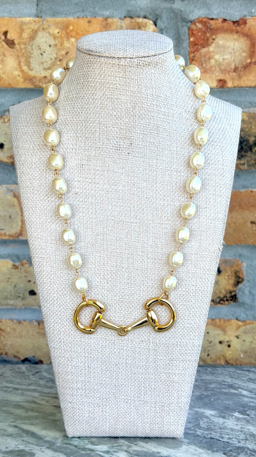 Erin Knight Large Gold Horse Bit Pearl Necklace-Necklaces-Erin Knight Designs-Shop with Bloom West Boutique, Women's Fashion Boutique, Located in Houma, Louisiana