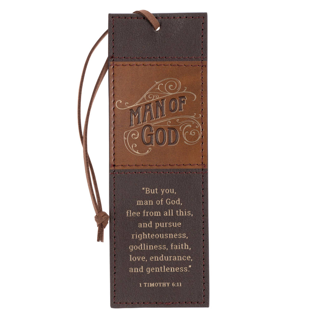 Bookmark Faux Leather Brown Man of God 1 Tim. 6:11-Bible Accessories-Christian Art Gifts-Shop with Bloom West Boutique, Women's Fashion Boutique, Located in Houma, Louisiana
