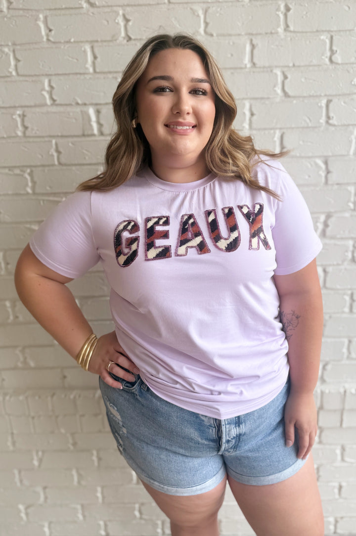 GEAUX Sequin Tiger Print T Shirt-Graphic Tees-Bloom West Boutique Custom-Shop with Bloom West Boutique, Women's Fashion Boutique, Located in Houma, Louisiana