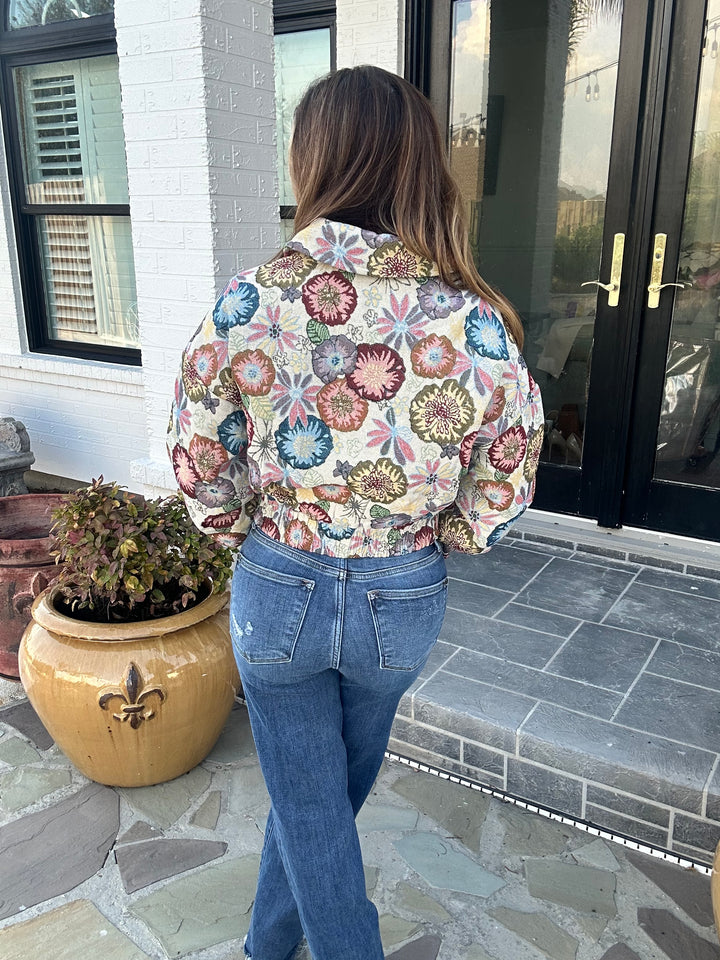 Flavia Retro Floral Jacket-Jackets-ee:some-Shop with Bloom West Boutique, Women's Fashion Boutique, Located in Houma, Louisiana