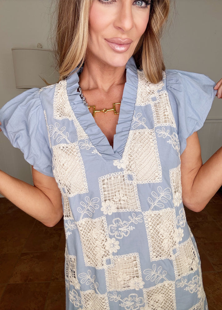 Spring Sky Crochet Dress-Dresses-Entro-Shop with Bloom West Boutique, Women's Fashion Boutique, Located in Houma, Louisiana