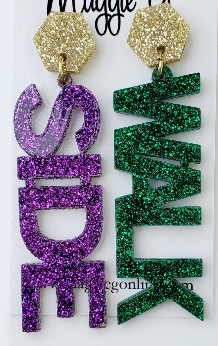 Side Walk Side Mardi Gras Glitter Earrings-Earrings-Maggie G-Shop with Bloom West Boutique, Women's Fashion Boutique, Located in Houma, Louisiana