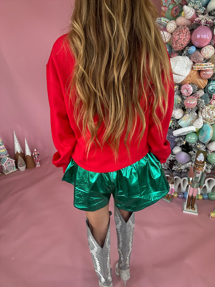 Emerald Metallic Faux Leather Sporty Skort-Skirts-Peach Love-Shop with Bloom West Boutique, Women's Fashion Boutique, Located in Houma, Louisiana