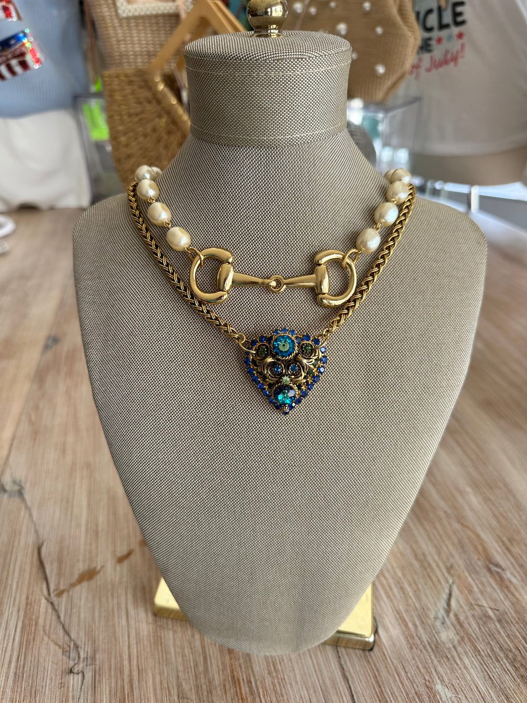 Vintage Chain With Vintage Blue Stone Broach-Accessories-Erin Knight Designs-Shop with Bloom West Boutique, Women's Fashion Boutique, Located in Houma, Louisiana