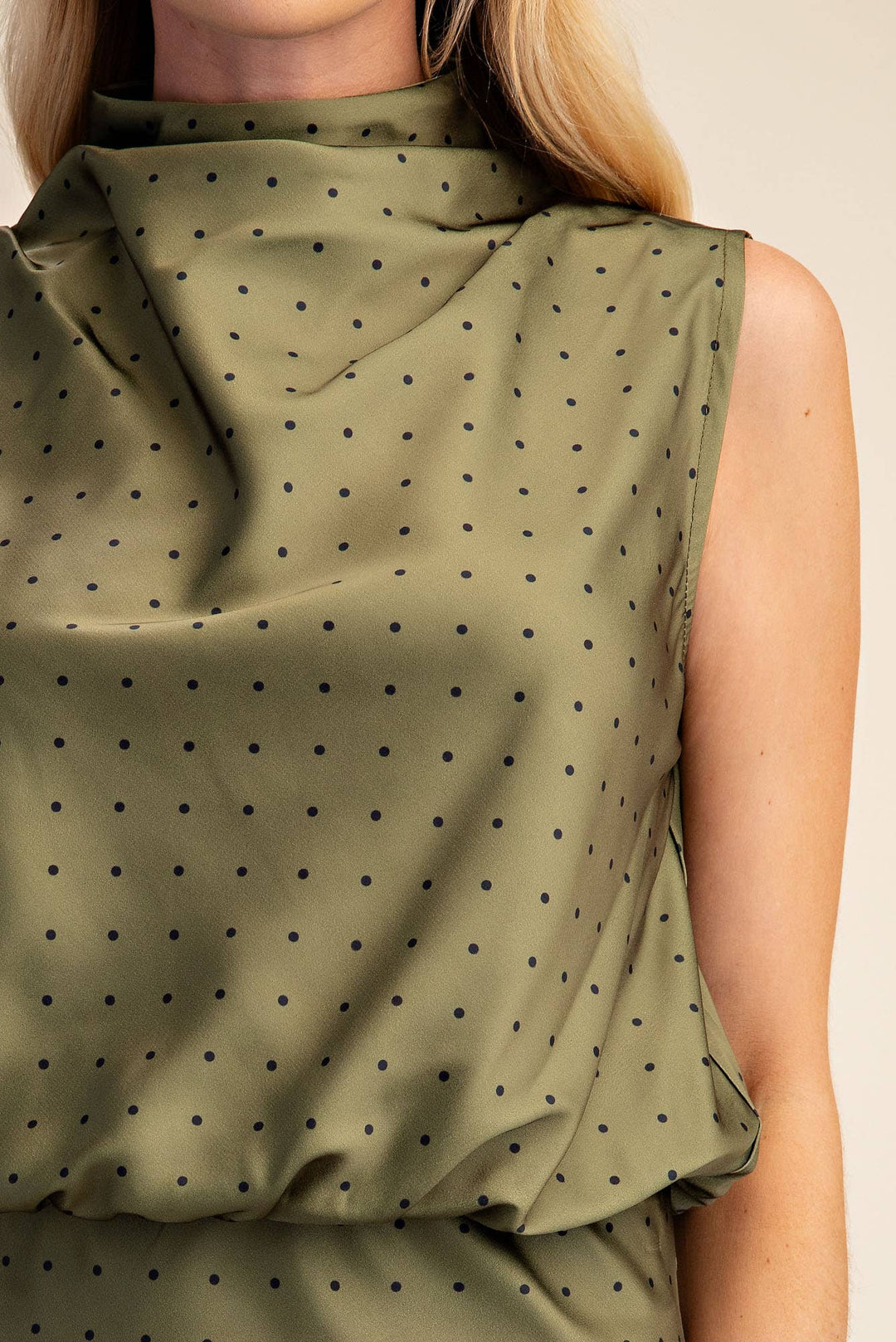 Mock Neck Sleeveless Polka Dot Top-Glam-Shop with Bloom West Boutique, Women&