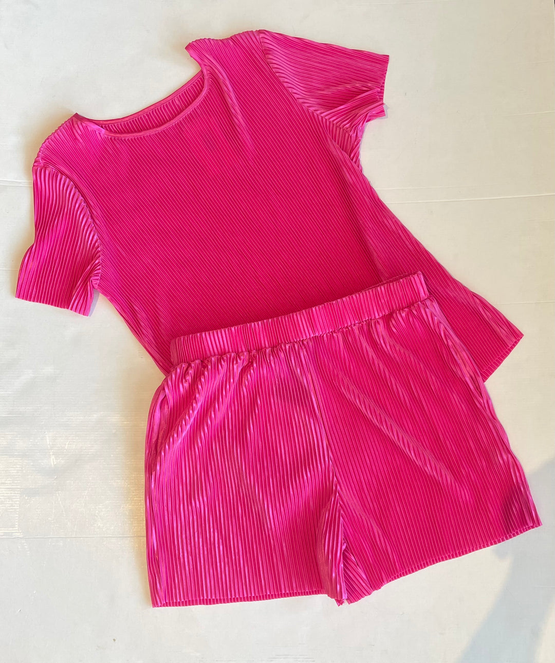 Trinity Plisse Bright Pink Short Set-Outfits-Pretty Bash-Shop with Bloom West Boutique, Women's Fashion Boutique, Located in Houma, Louisiana