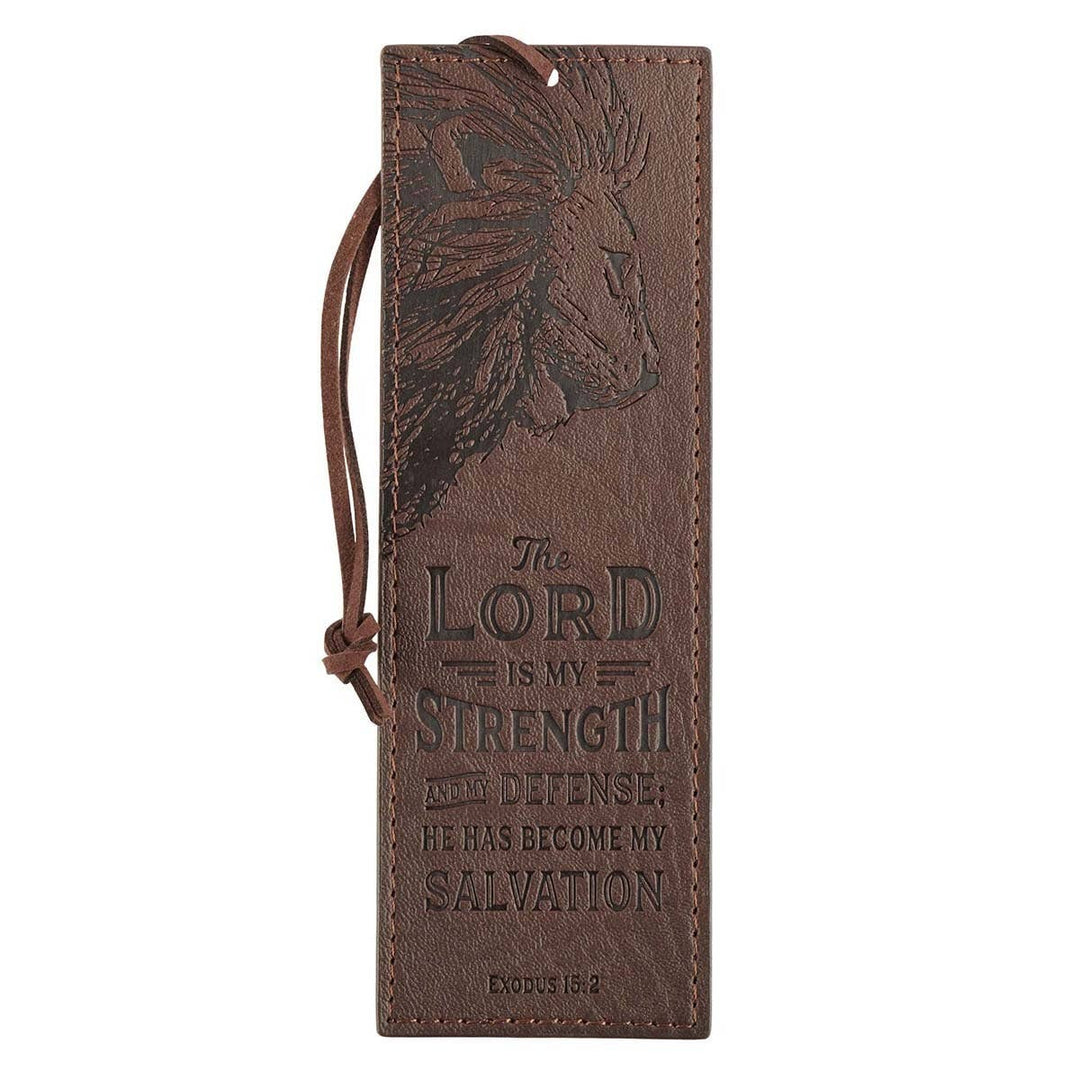 Bookmark Faux Leather Brown The Lord Is My Strength Ex. 15:2-Bible Accessories-Christian Art Gifts-Shop with Bloom West Boutique, Women's Fashion Boutique, Located in Houma, Louisiana