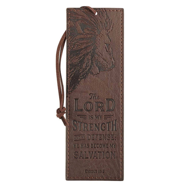 Bookmark Faux Leather Brown The Lord Is My Strength Ex. 15:2-Bible Accessories-Christian Art Gifts-Shop with Bloom West Boutique, Women's Fashion Boutique, Located in Houma, Louisiana