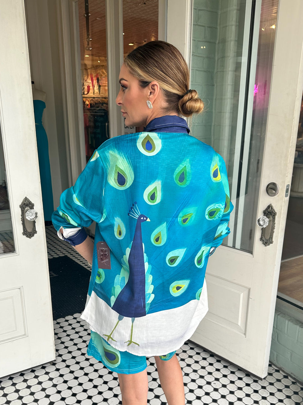 Eclectic Peacock Shirt And Short Set-Outfits-Mayah Overseas-Shop with Bloom West Boutique, Women's Fashion Boutique, Located in Houma, Louisiana