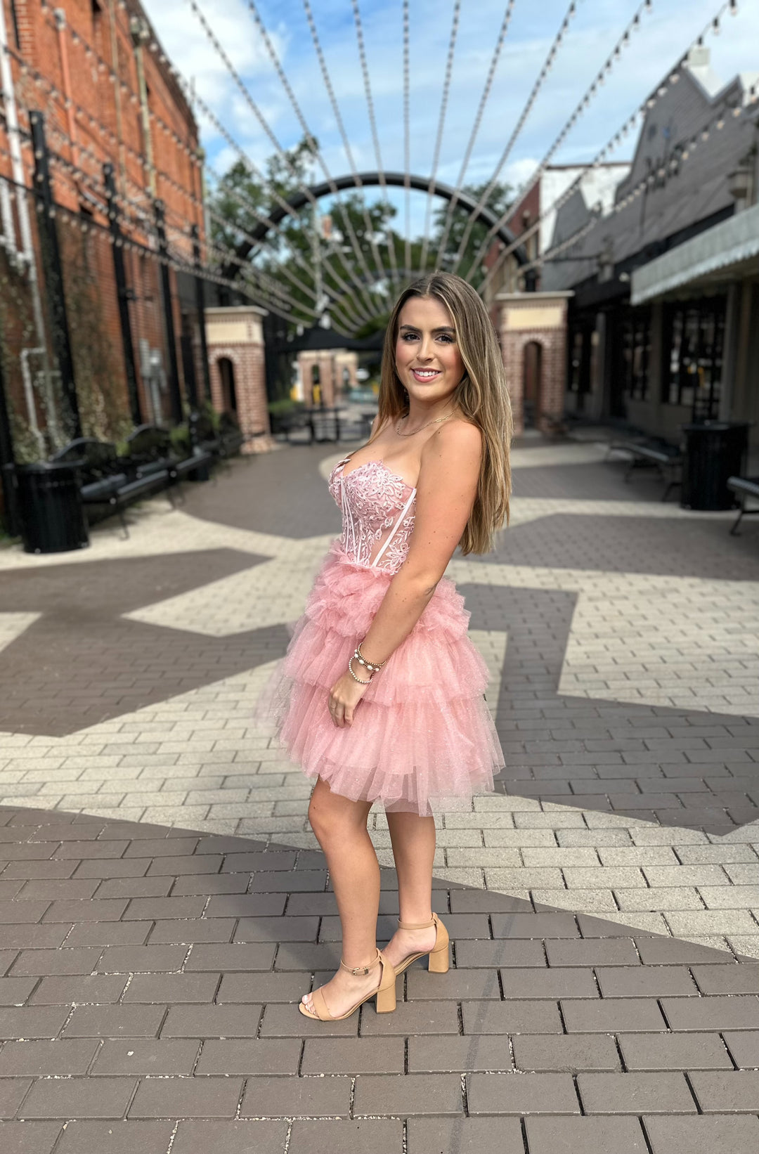 Darina Strapless Lace Corset With Tulle Ruffle Skirt Dress-Semi Formal Dresses-juliet-Shop with Bloom West Boutique, Women's Fashion Boutique, Located in Houma, Louisiana