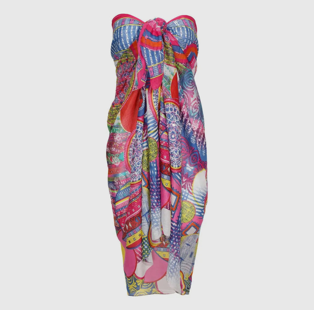 Colorful Beach Wrap Pareo Metallic Embroidered Cotton Sarong-Swimsuits-Dalfiya-Shop with Bloom West Boutique, Women's Fashion Boutique, Located in Houma, Louisiana