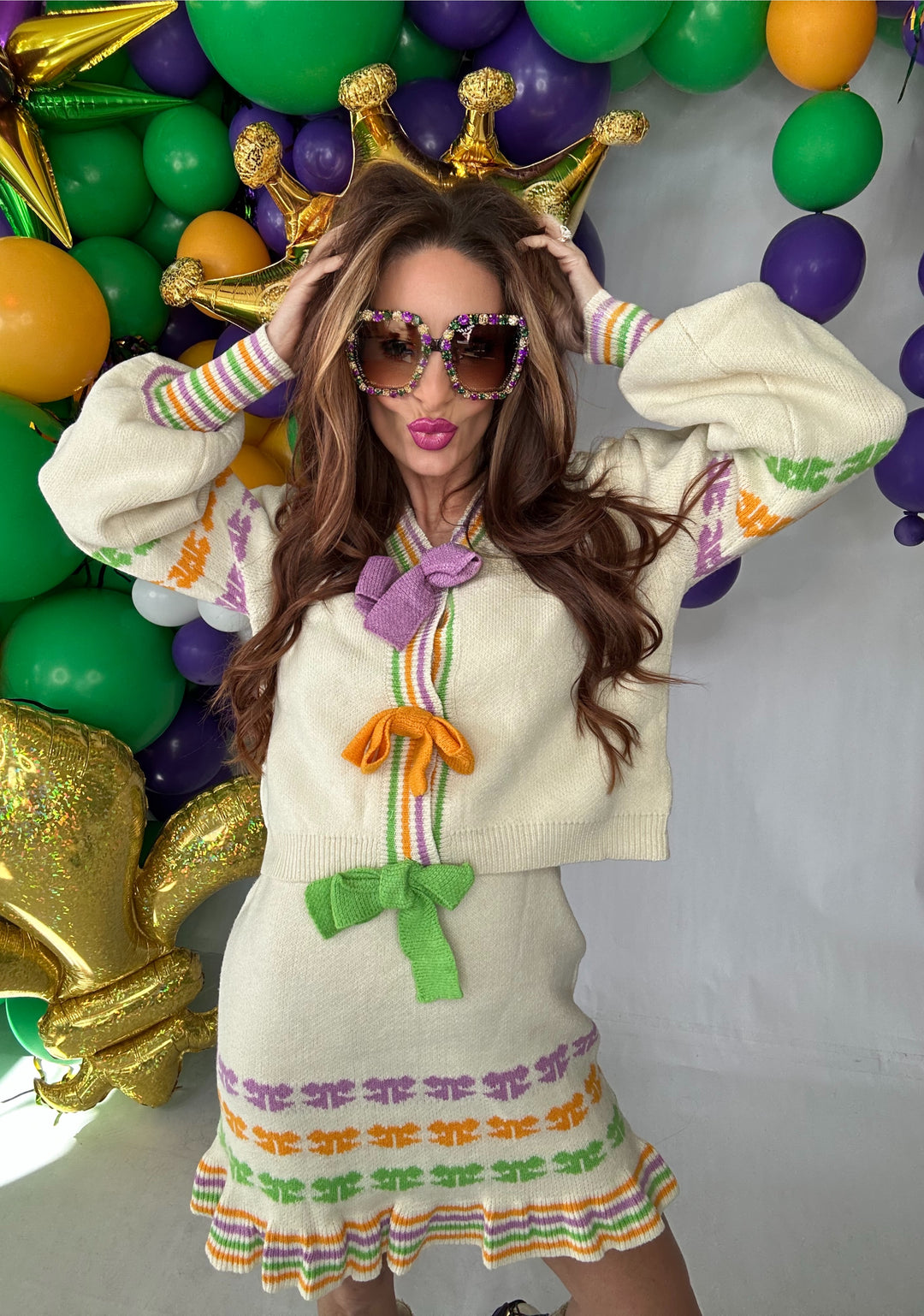Mardi Gras Parade Of Bows Top And Skirt Set-Two Piece Set-LovLov-Shop with Bloom West Boutique, Women's Fashion Boutique, Located in Houma, Louisiana