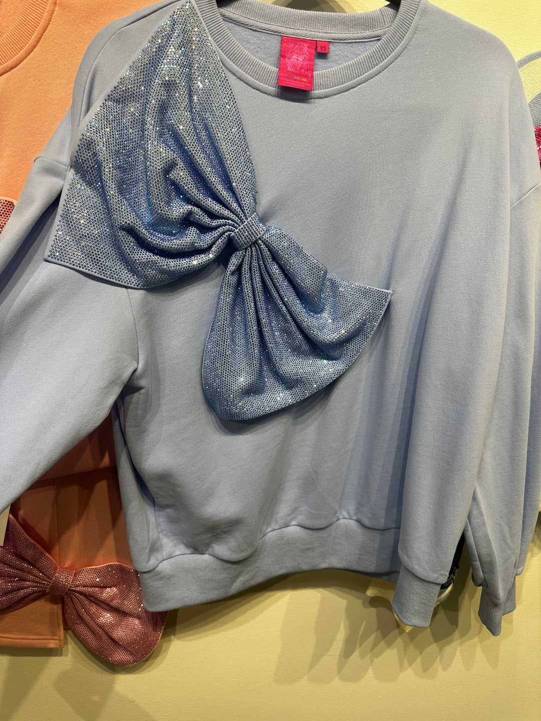 Queen Of Sparkles Powder Blue Oversized Bow Sweater-QOS Tops-Queen Of Sparkles-Shop with Bloom West Boutique, Women's Fashion Boutique, Located in Houma, Louisiana