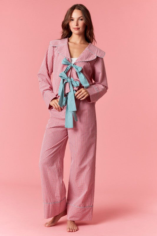 The Yuletide Bow Set-Pajamas-Peach Love-Shop with Bloom West Boutique, Women's Fashion Boutique, Located in Houma, Louisiana