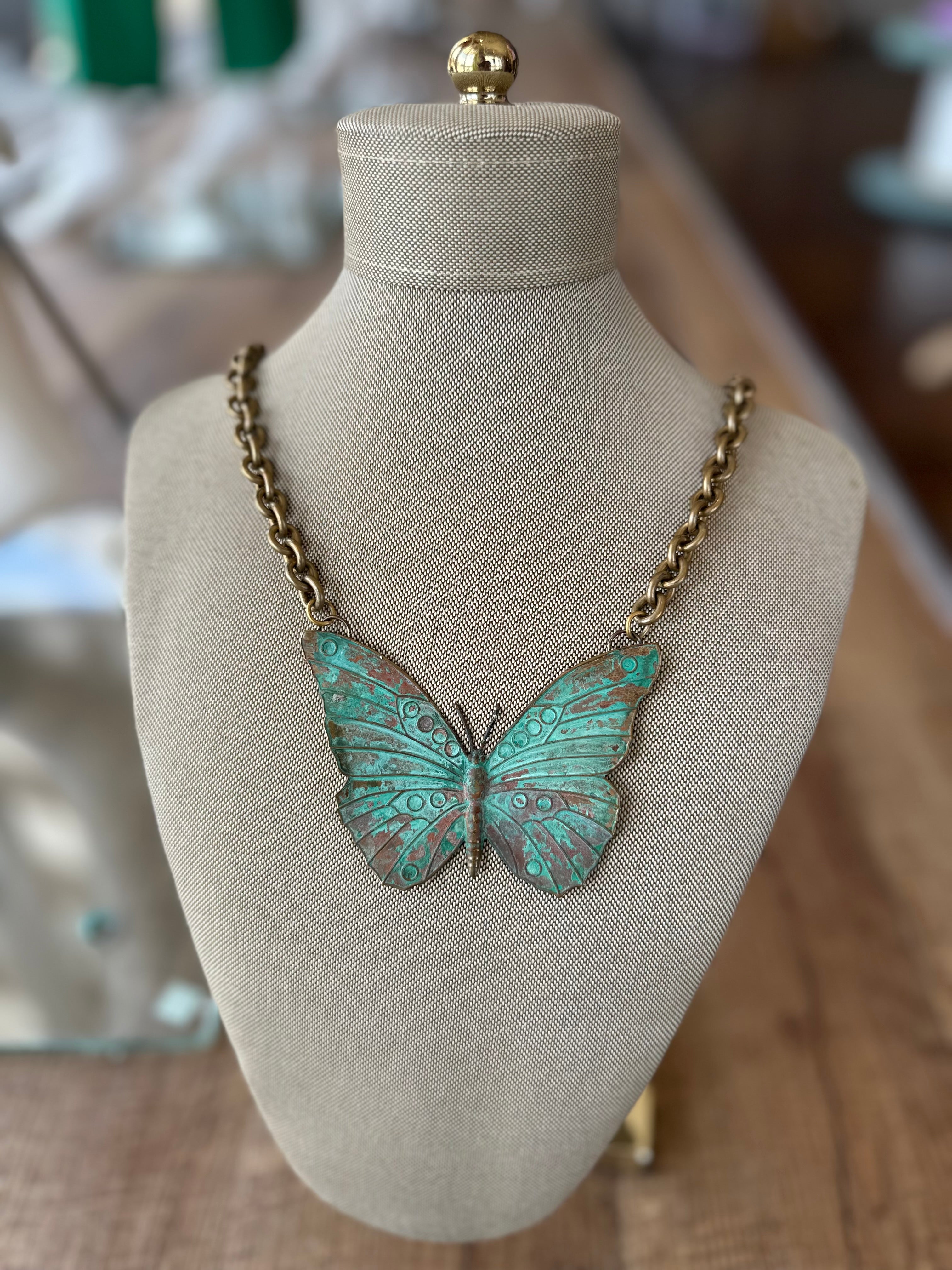 Women's Vintage offers Two Tone Gold Butterfly Colorful Jewelry Necklace