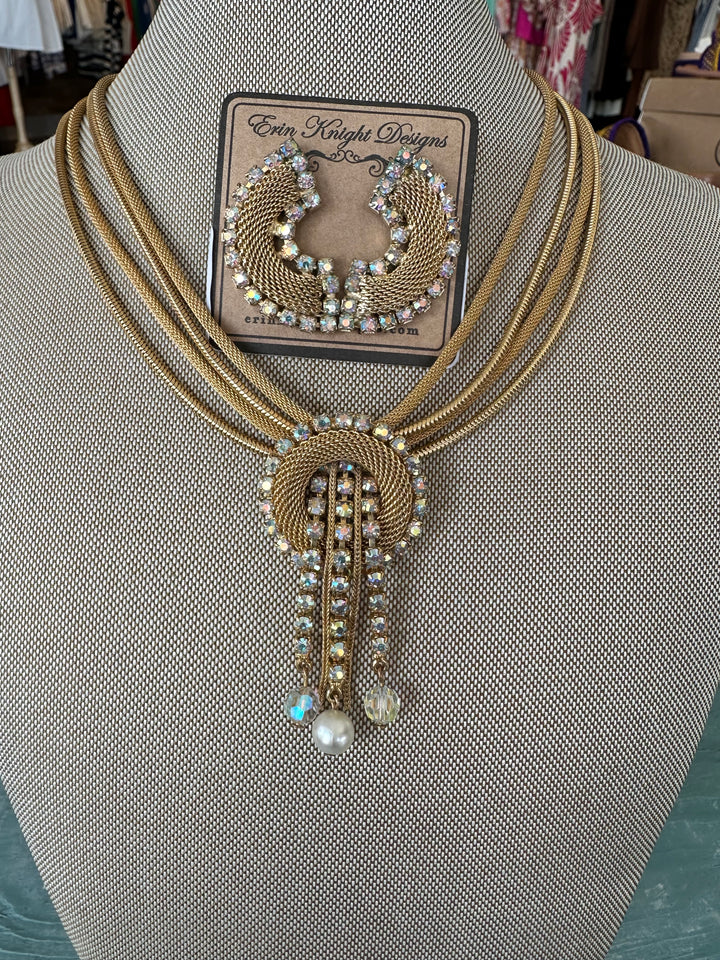 Vintage Gold Plated Necklace With AB Crystals-Necklaces-Erin Knight Designs-Shop with Bloom West Boutique, Women's Fashion Boutique, Located in Houma, Louisiana