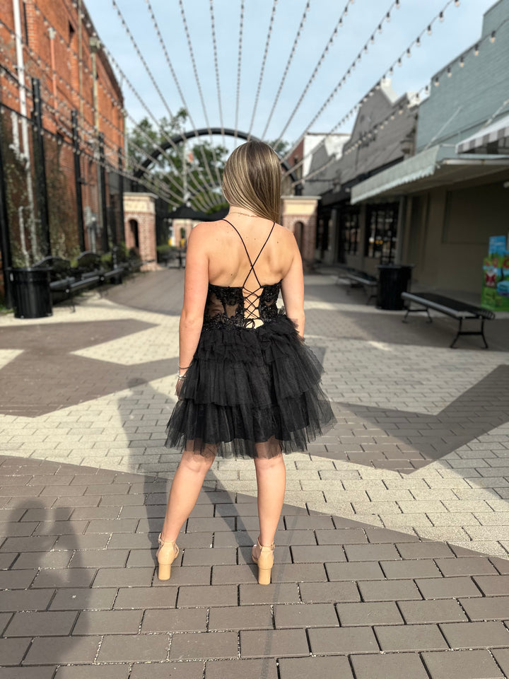 Blair Sheer Beaded Embellished Corset With Ruffle Tulle-Semi Formal Dresses-juliet-Shop with Bloom West Boutique, Women's Fashion Boutique, Located in Houma, Louisiana