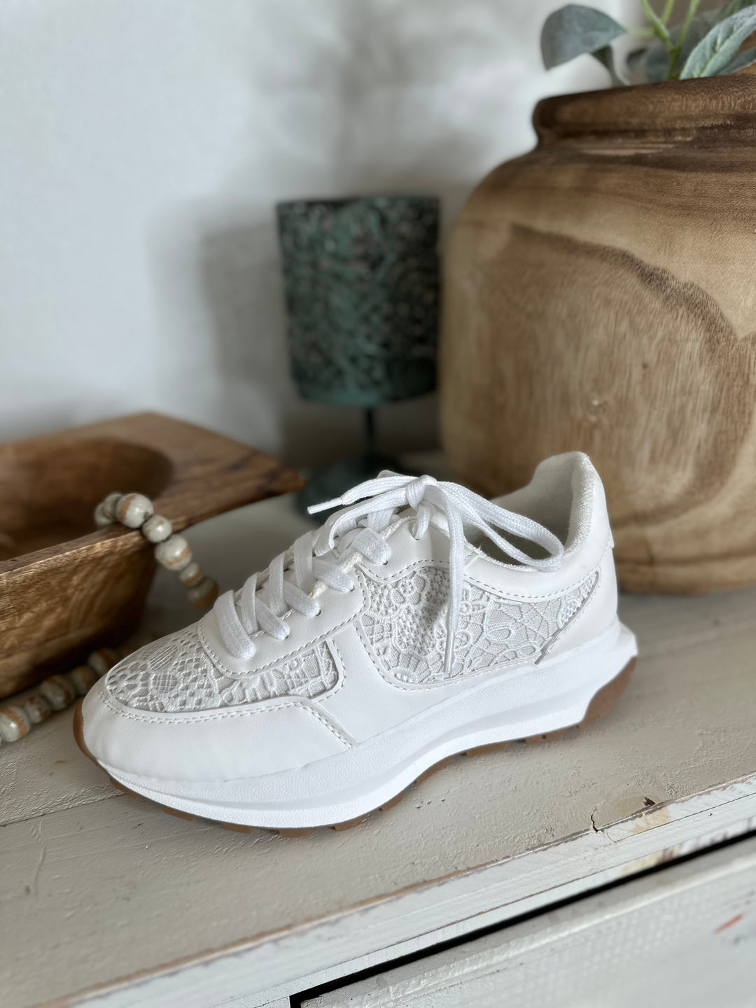 Watson White Lace Crochet Tennis Shoes-Sneakers-Jellypop-Shop with Bloom West Boutique, Women's Fashion Boutique, Located in Houma, Louisiana