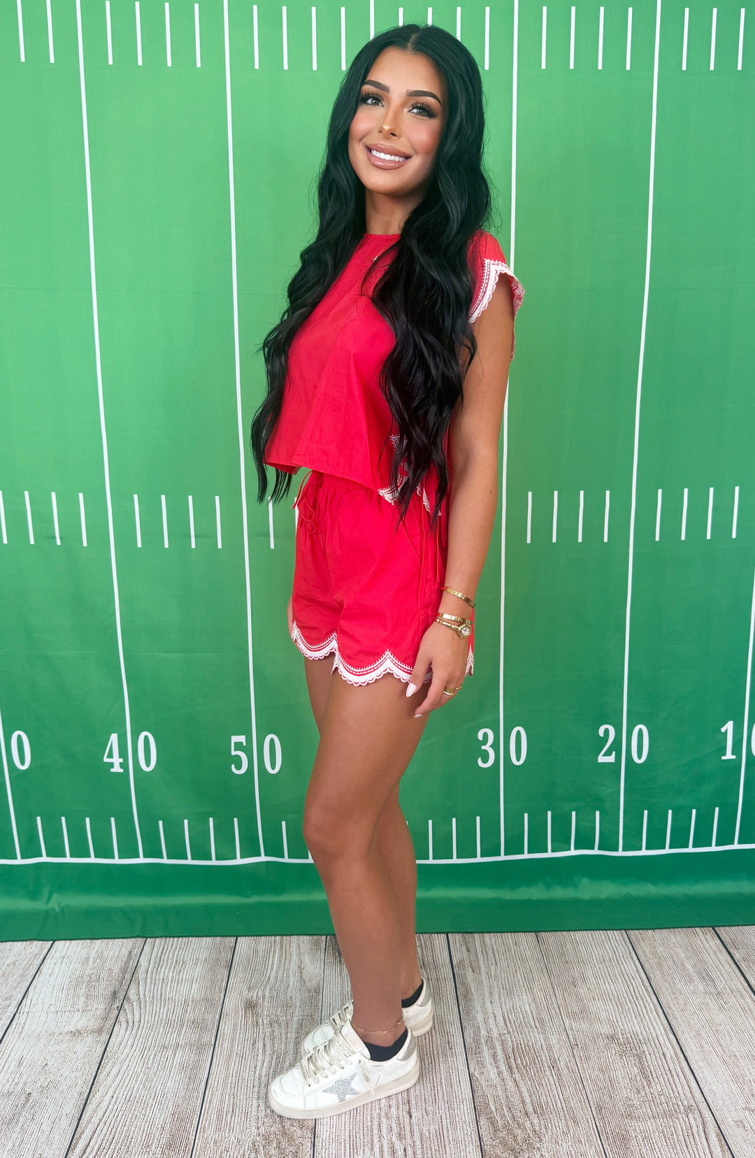 Red Zone Ribbon Shorts-Shorts-day and moon-Shop with Bloom West Boutique, Women&