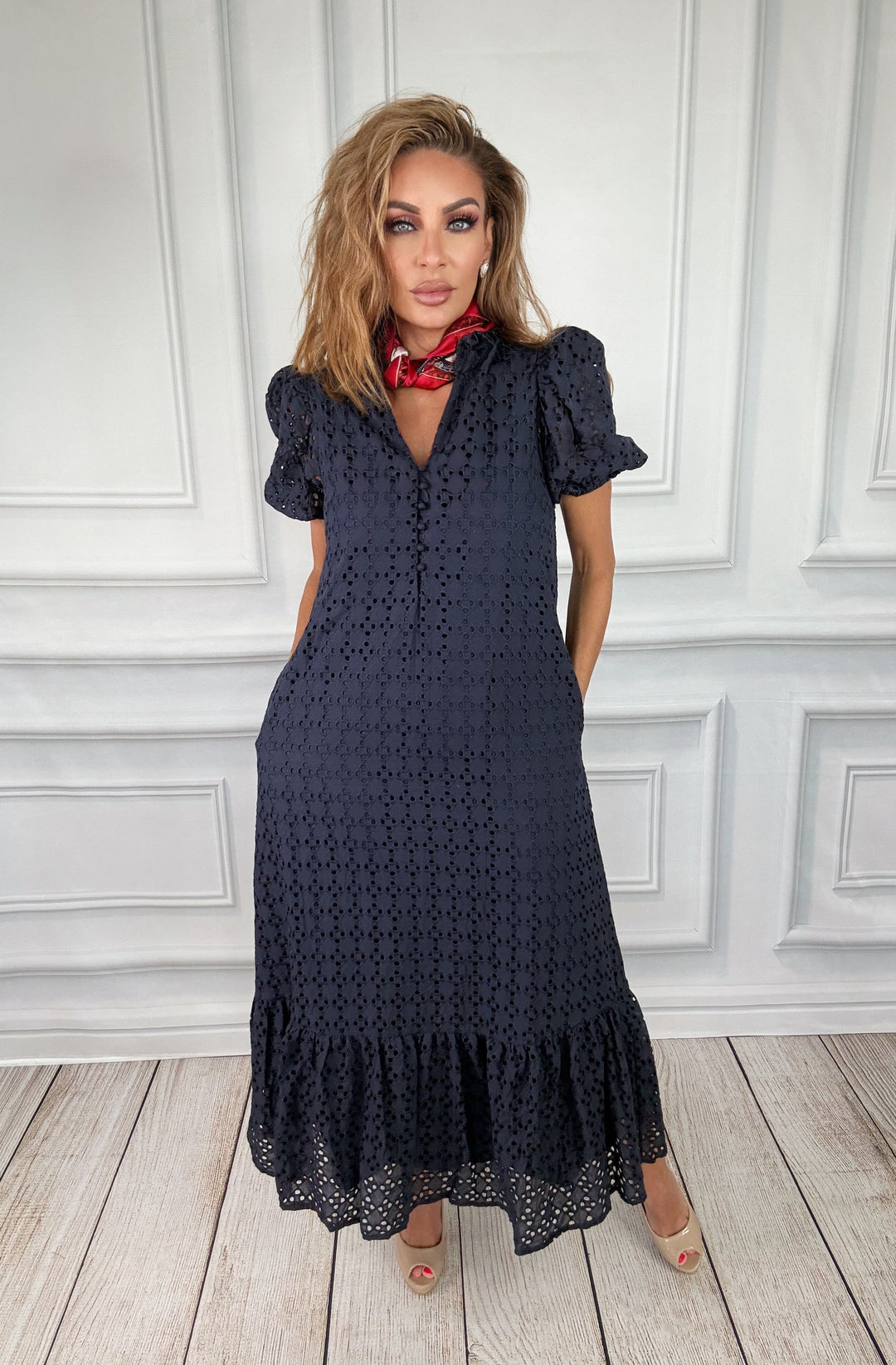 Eyelets In The Stream Midi Dress-Midi Dresses-Entro-Shop with Bloom West Boutique, Women's Fashion Boutique, Located in Houma, Louisiana