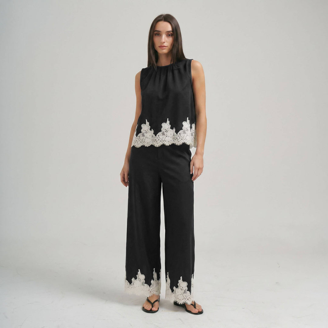 AS3513 Lace trimmed top &amp; pants set-Able-Shop with Bloom West Boutique, Women&