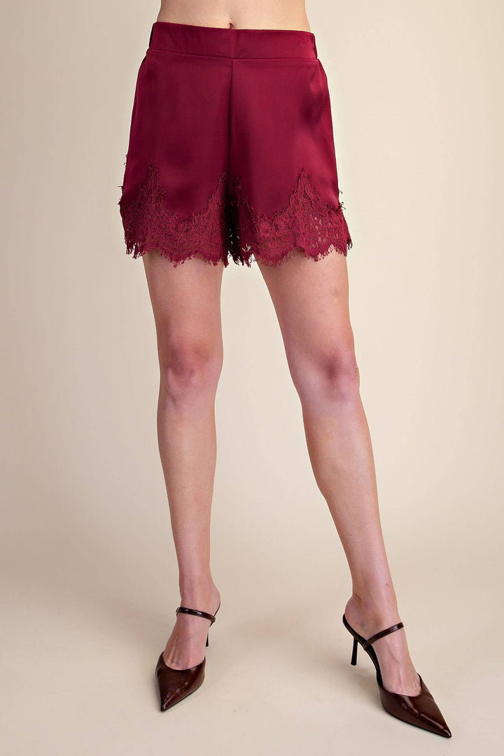 Satin Short With Lace Trim Detail-Glam-Shop with Bloom West Boutique, Women&