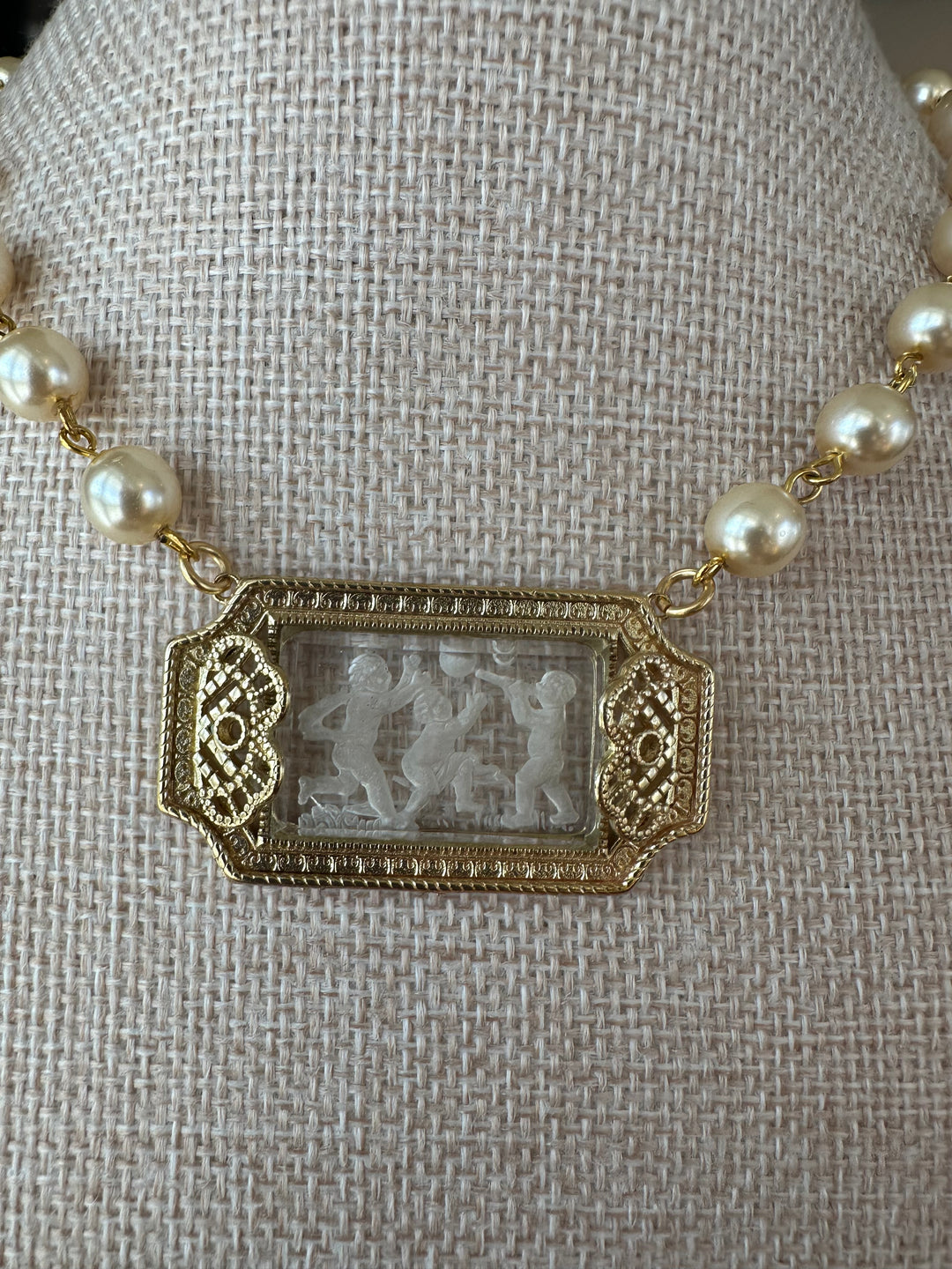 Erin Knight Design Vintage Glass Intaglio Pearl Necklace-Necklaces-Erin Knight Designs-Shop with Bloom West Boutique, Women's Fashion Boutique, Located in Houma, Louisiana