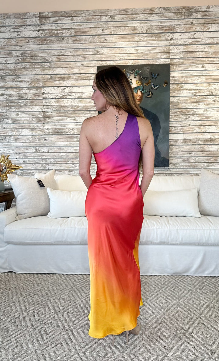 Carina Sunset Cosmo One Shoulder Maxi Dress-Dresses-dress forum-Shop with Bloom West Boutique, Women's Fashion Boutique, Located in Houma, Louisiana
