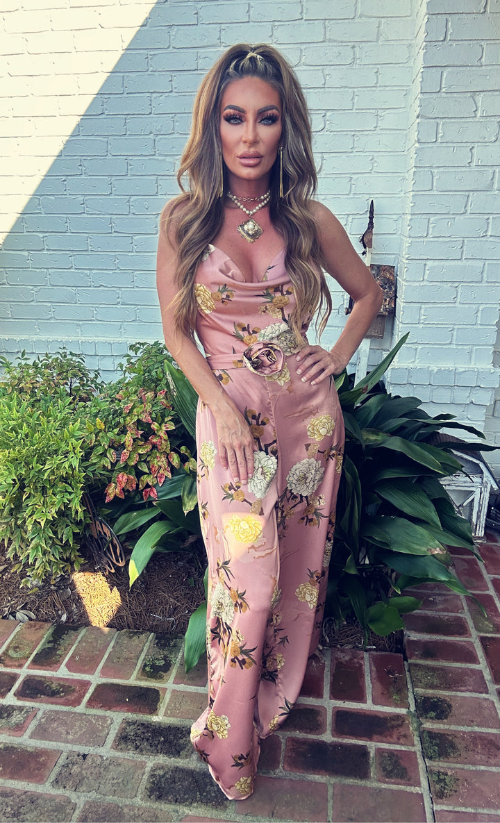 Kerena Cowl Neck Floral Jumpsuit-Jumpsuits-Aakaa-Shop with Bloom West Boutique, Women's Fashion Boutique, Located in Houma, Louisiana