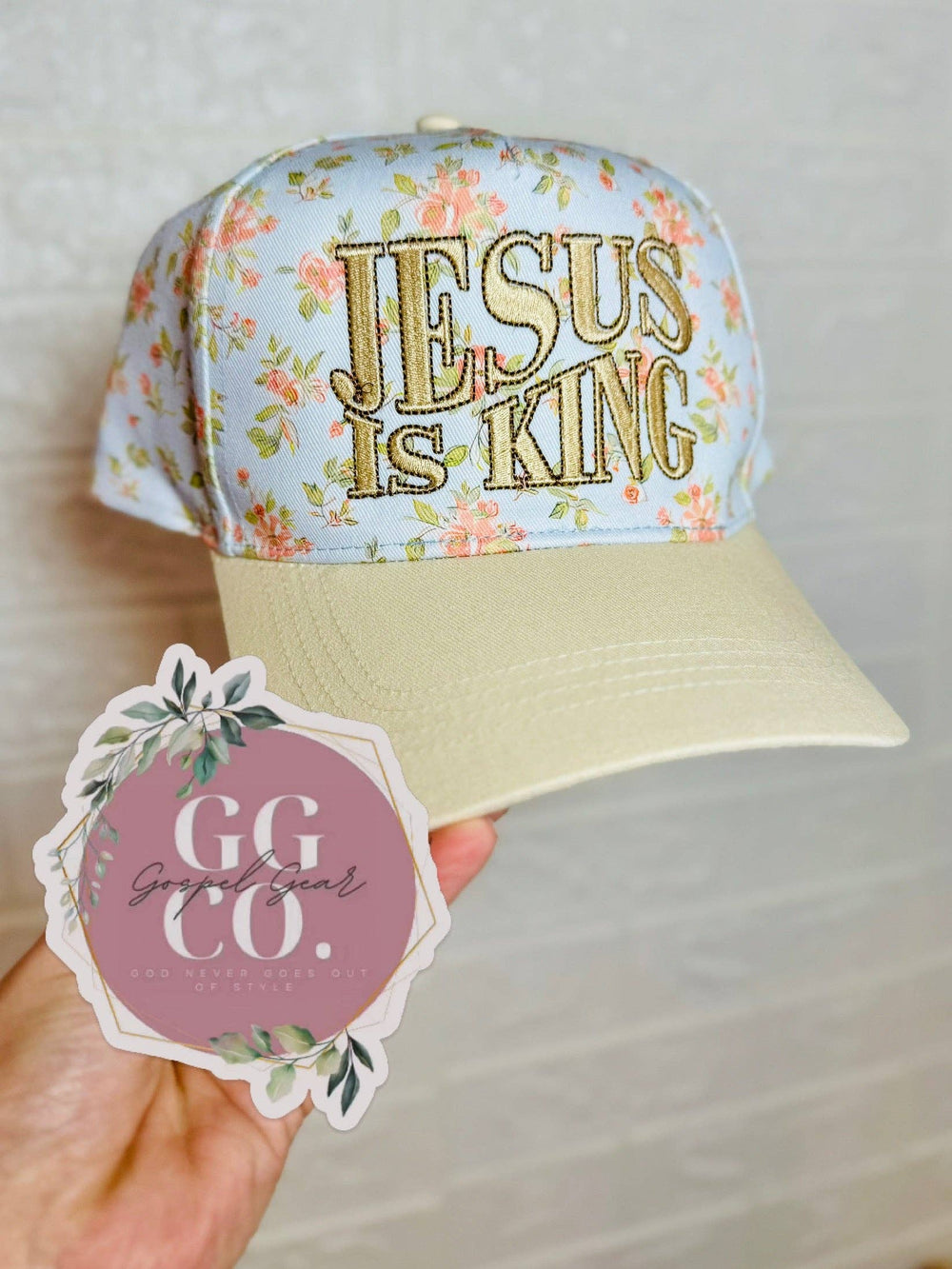 Jesus Is King Floral Embroidered Hat-Gospel Gear Co-Shop with Bloom West Boutique, Women's Fashion Boutique, Located in Houma, Louisiana