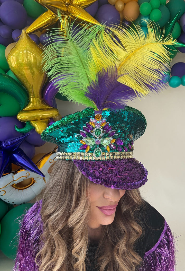 Mardi Gras Sequin Stone Captains Hat-Hats-songlily-Shop with Bloom West Boutique, Women's Fashion Boutique, Located in Houma, Louisiana