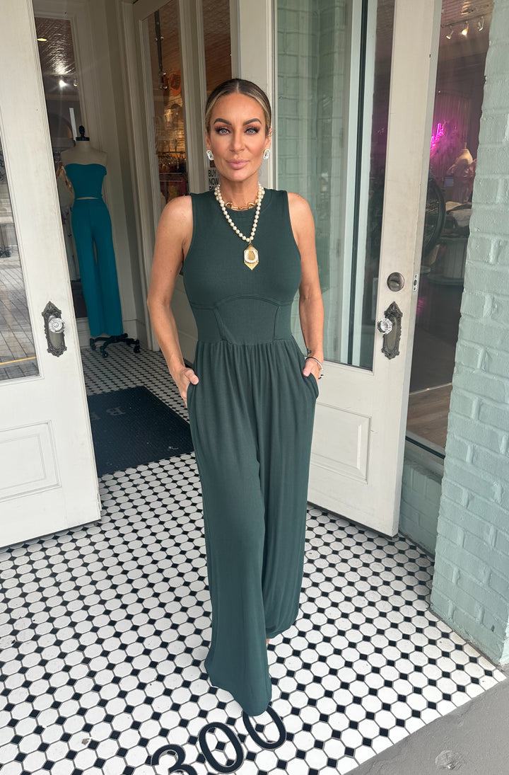 Mila Cinched Waist Wide Leg Jumpsuit-Jumpsuits-Pretty Bash-Shop with Bloom West Boutique, Women's Fashion Boutique, Located in Houma, Louisiana