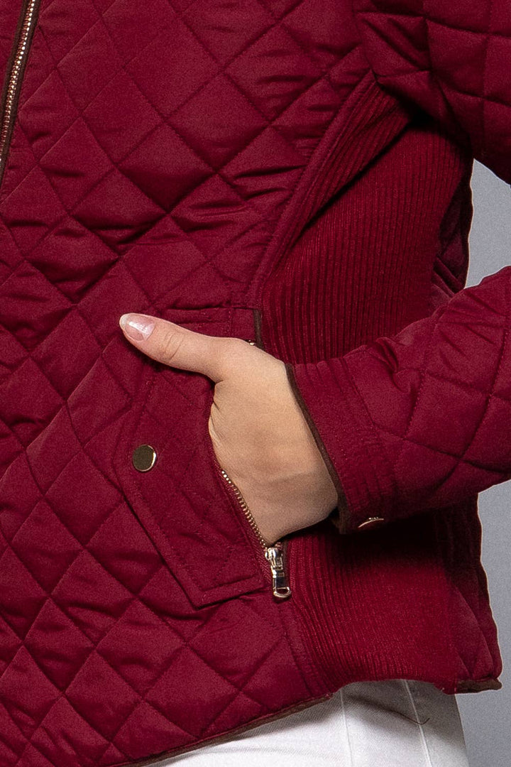Suede Piping Detail Rib Quilted Padding Jacket : OLV-olive oil / L-Active Basic | Active USA-Shop with Bloom West Boutique, Women's Fashion Boutique, Located in Houma, Louisiana