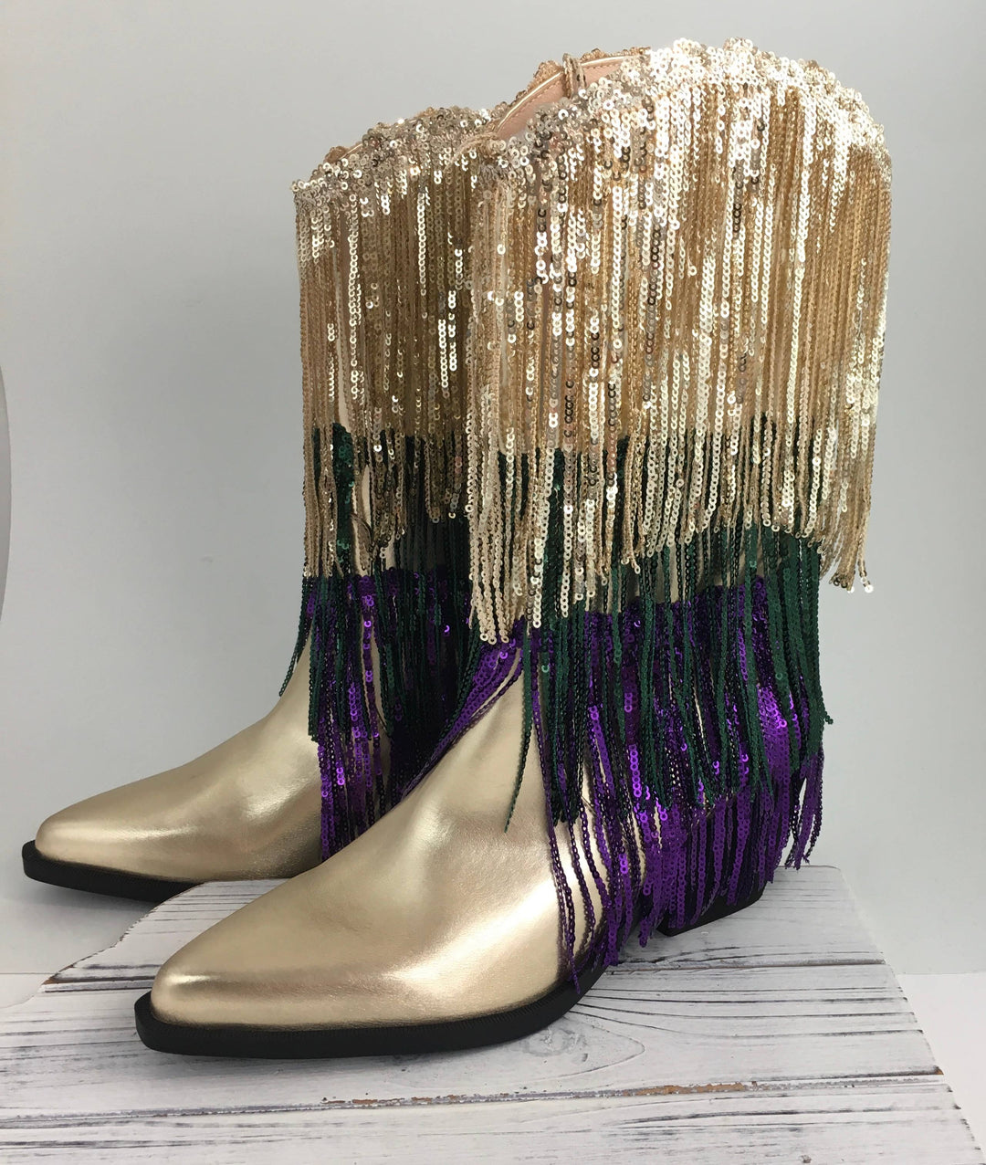Mardi Gras sequin tassel boots-Boots-SongLily-Shop with Bloom West Boutique, Women's Fashion Boutique, Located in Houma, Louisiana