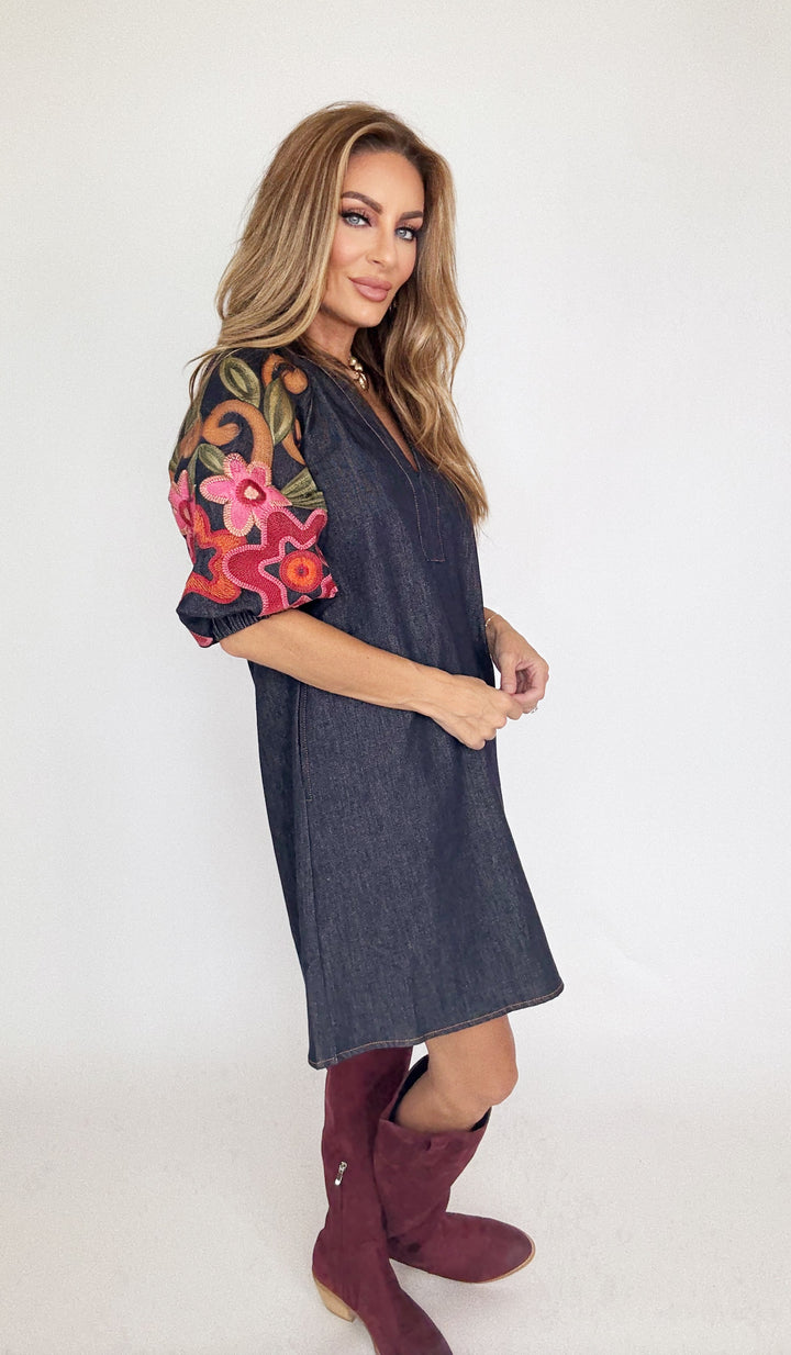 THML Stitchlyn Denim Dress-Dresses-THML-Shop with Bloom West Boutique, Women's Fashion Boutique, Located in Houma, Louisiana