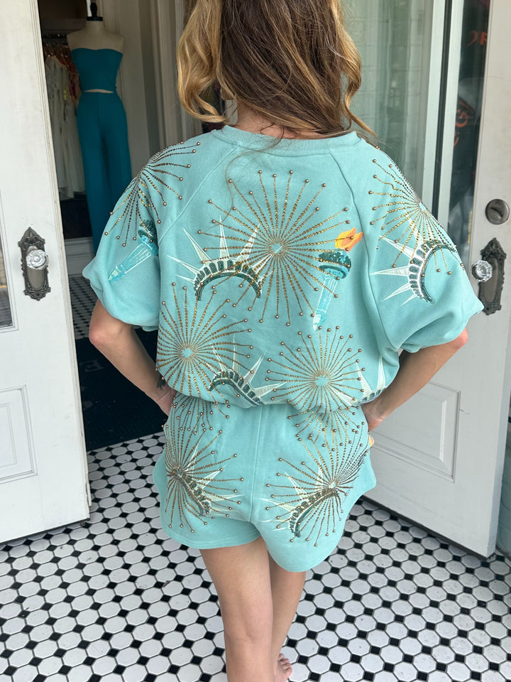 Queen of Sparkles Statue of Liberty Icon Bubble Top-Short Sleeves-Queen Of Sparkles-Shop with Bloom West Boutique, Women's Fashion Boutique, Located in Houma, Louisiana