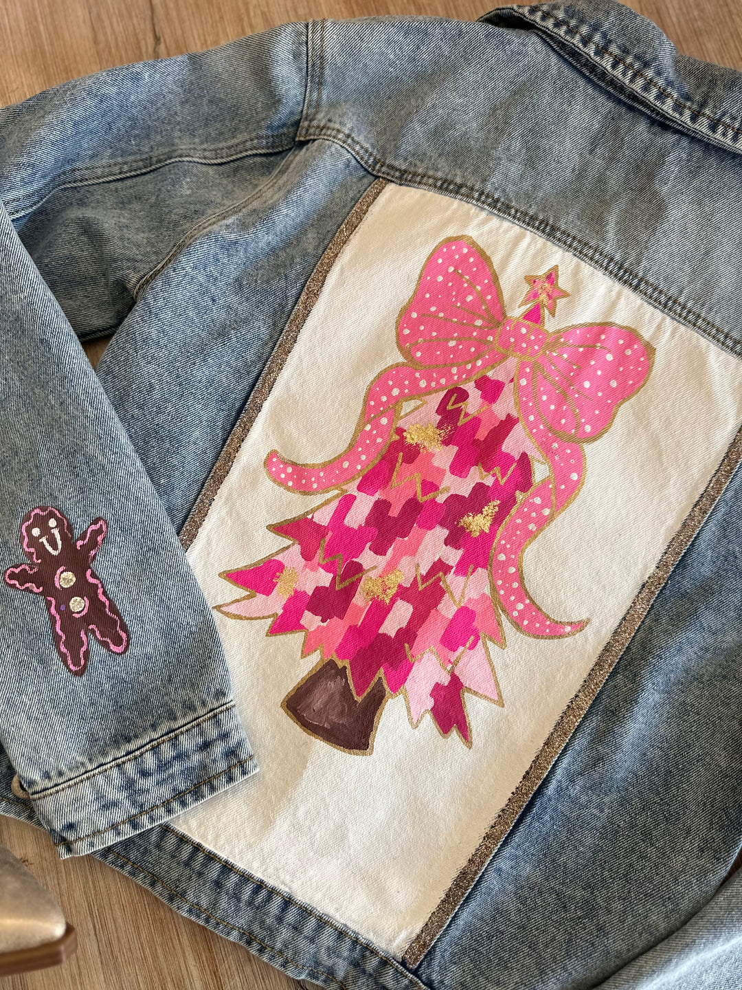 Women's Christmas Tree Hand Custom Painted Denim Jacket-Jackets-Hidden Brand-Shop with Bloom West Boutique, Women's Fashion Boutique, Located in Houma, Louisiana