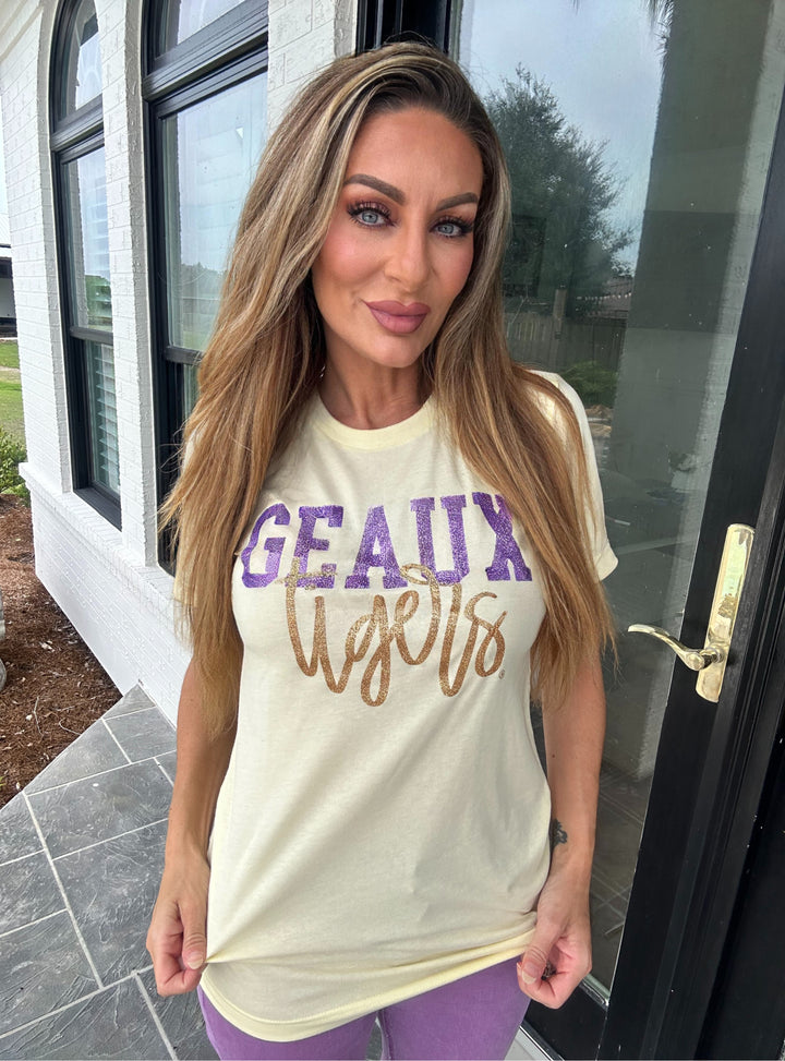 Geaux Tiger Glitter Shirt-Graphic Tees-Geauxing Southern Boutique-Shop with Bloom West Boutique, Women's Fashion Boutique, Located in Houma, Louisiana