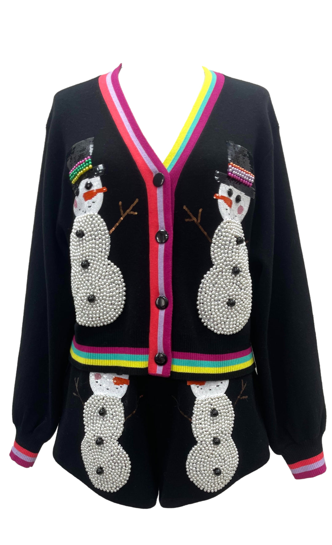 Queen Of Sparkles Black Pearl Snowman Cardigan-Cardigans-Queen Of Sparkles-Shop with Bloom West Boutique, Women's Fashion Boutique, Located in Houma, Louisiana