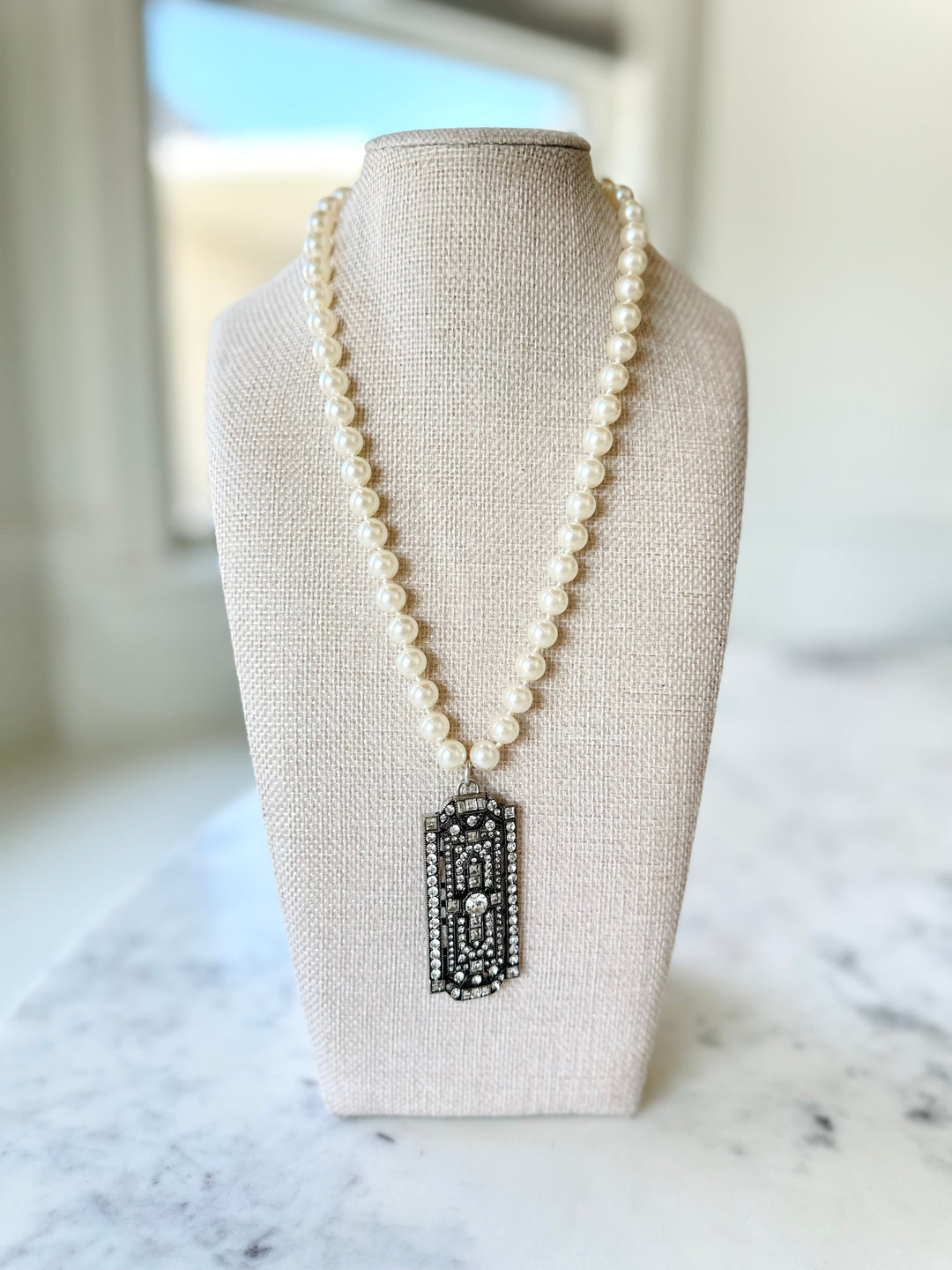 Erin Knight Vintage Faux Pearl with Rhinestone Pendant-Jewelry-erin-Shop with Bloom West Boutique, Women's Fashion Boutique, Located in Houma, Louisiana