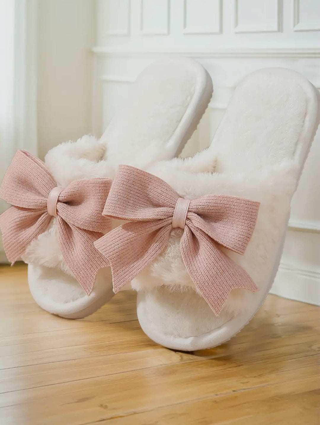 Bow Plush Slippers-Slippers-1 the Woman-Shop with Bloom West Boutique, Women's Fashion Boutique, Located in Houma, Louisiana