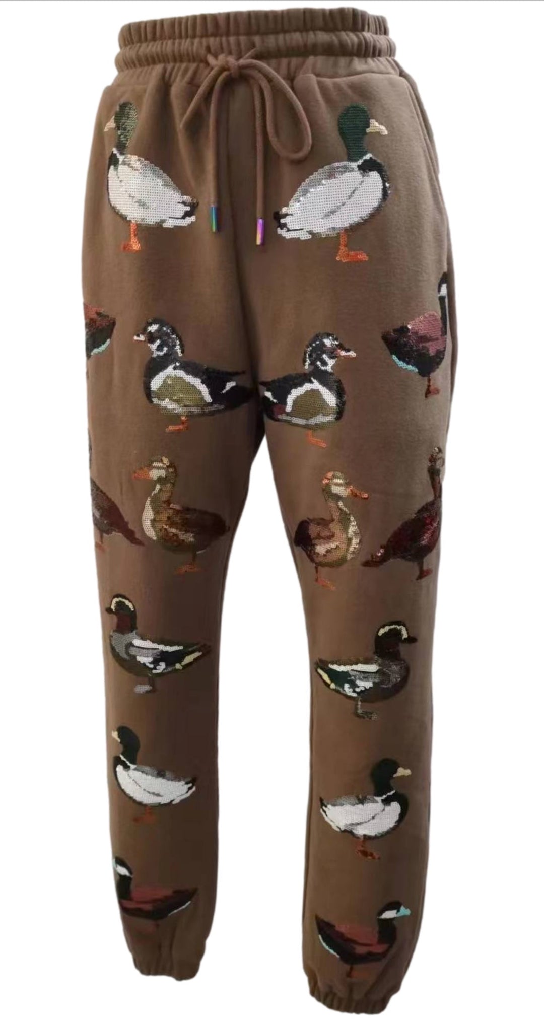 Queen Of Sparkles Brown Scattered Duck Sweatpants PRE ORDER-Pants-Queen Of Sparkles-Shop with Bloom West Boutique, Women's Fashion Boutique, Located in Houma, Louisiana