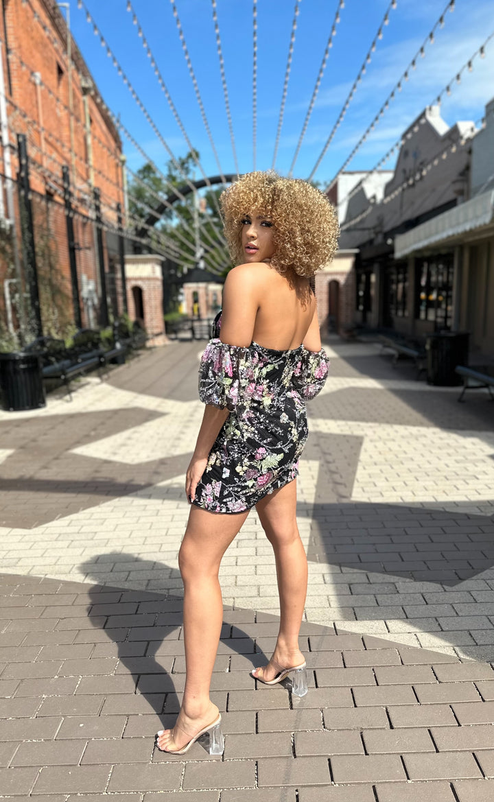 Liliana Floral and Sequin Embellished Dress-Semi Formal Dresses-Noxanabel-Shop with Bloom West Boutique, Women's Fashion Boutique, Located in Houma, Louisiana