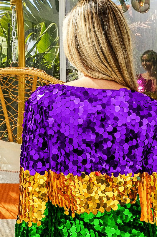 Mardi Gras Color Block Spangle Top-Long Sleeves-Bibi-Shop with Bloom West Boutique, Women's Fashion Boutique, Located in Houma, Louisiana