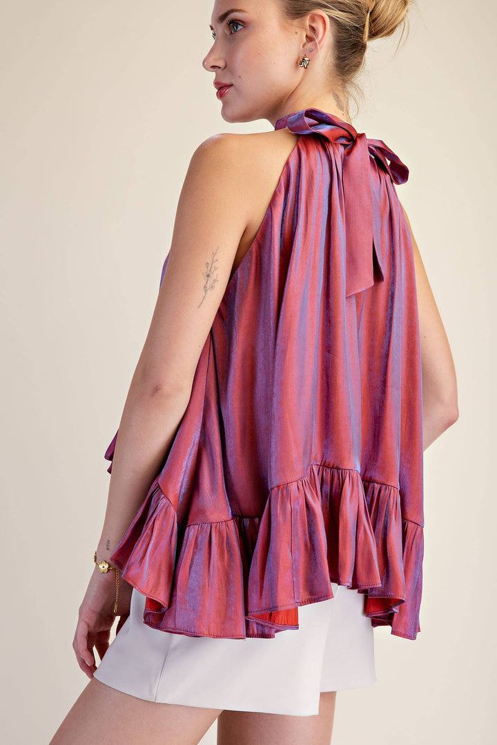 Ruffle Halter Top With Back Neck Tie-Glam-Shop with Bloom West Boutique, Women&